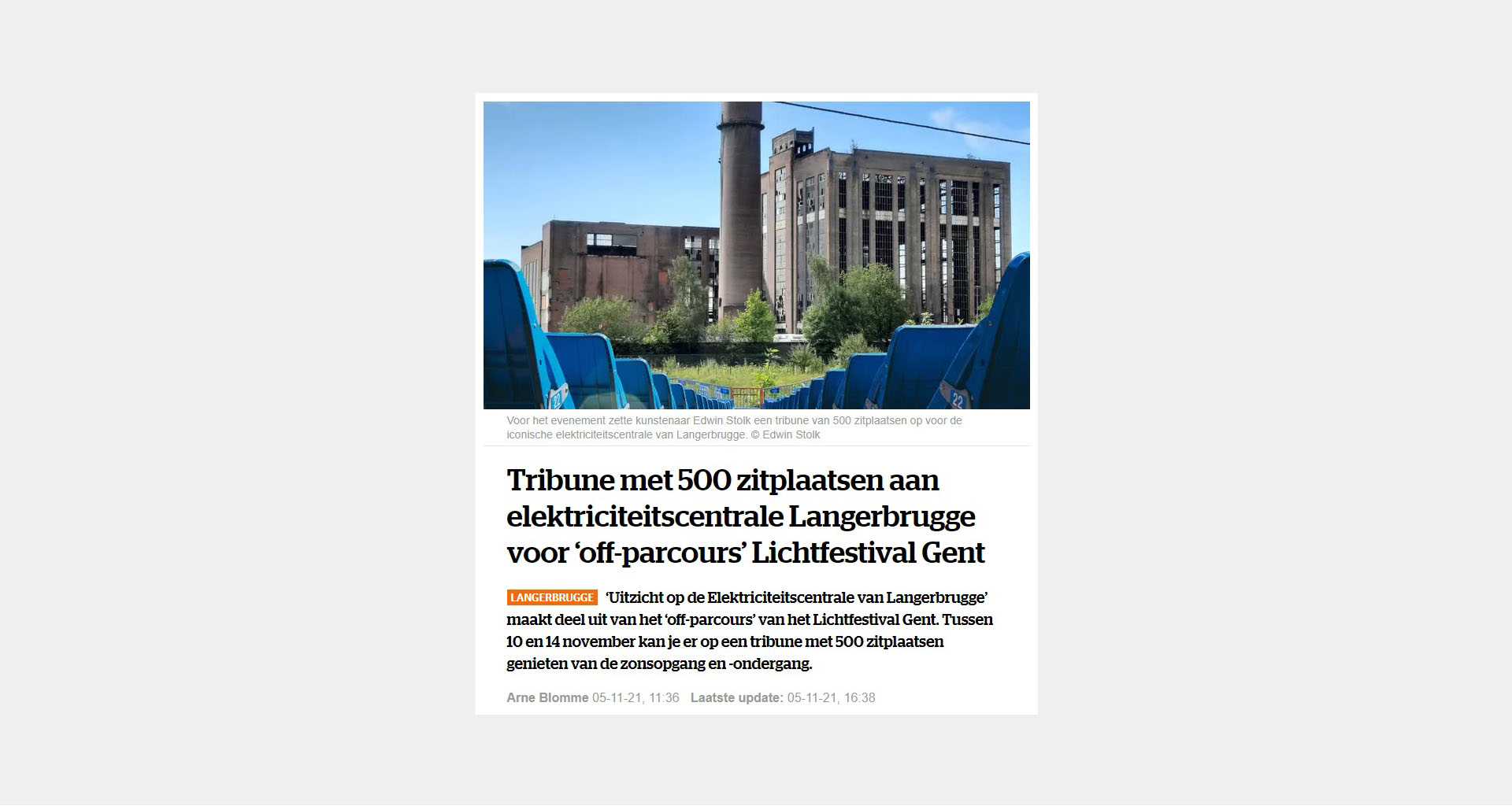 Het Laatste Nieuws: Tribune met 500 zitplaatsen aan elektriciteitscentrale Langerbrugge