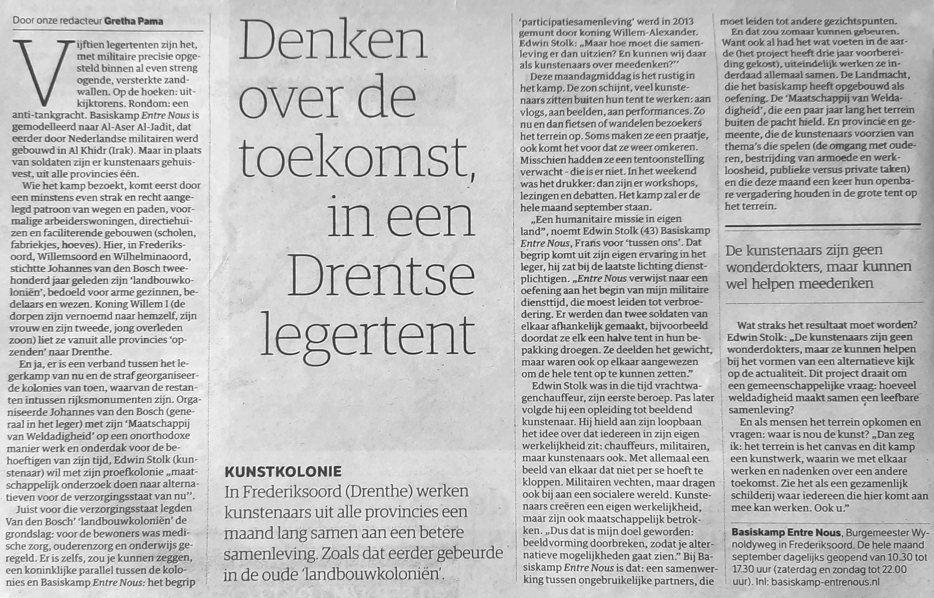 Denken over de toekomst, in een Drentse legertent